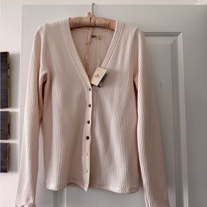 Faherty Creamy/ pale pink Waffle Knit Cardigan